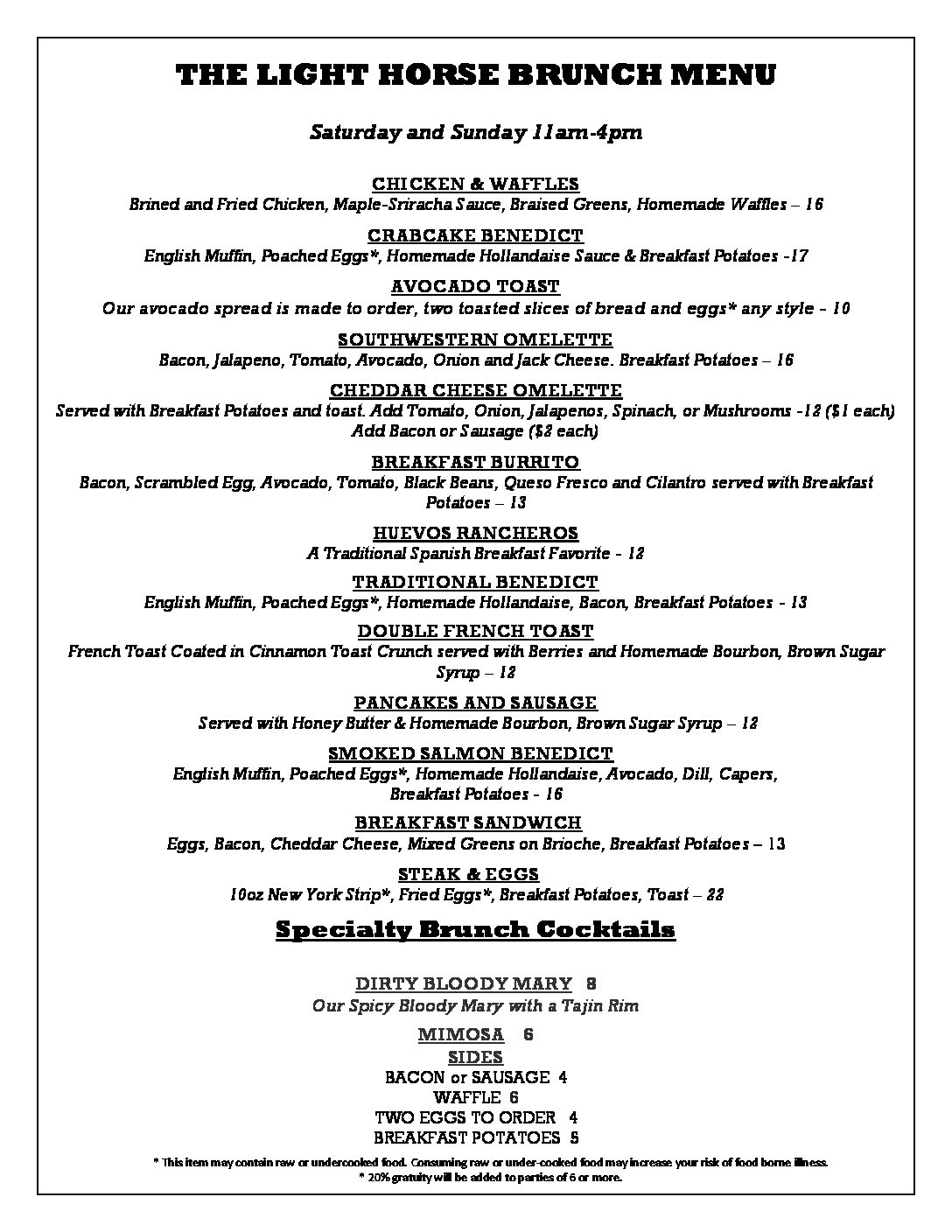 Menu|The Light Horse Restaurant